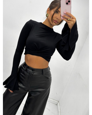 KRÓTKA BLUZKA Z RĘKAWEM DZWONEK CZARNA EMO