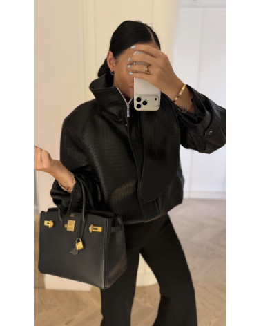 CZARNA KURTKA Z EKOSKÓRY PLECIONA LA MILLA