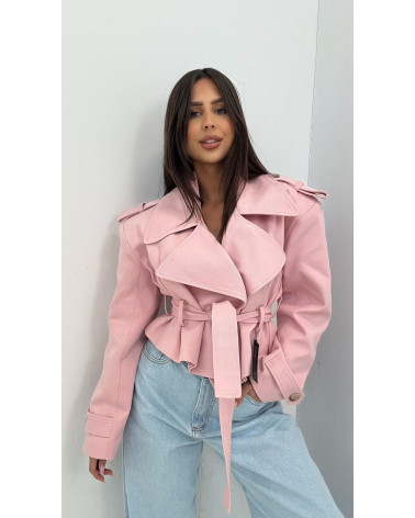 EMO KRÓTKI PŁASZCZ TRENCZ RÓŻ