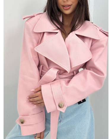 EMO KRÓTKI PŁASZCZ TRENCZ RÓŻ