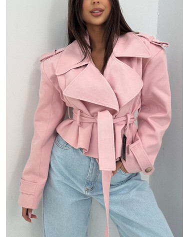 EMO KRÓTKI PŁASZCZ TRENCZ RÓŻ