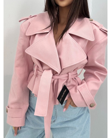 EMO KRÓTKI PŁASZCZ TRENCZ RÓŻ