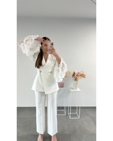 ŚMIETANKOWY GARNITUR DAMSKI VINCI ZŁAMANA BIEL