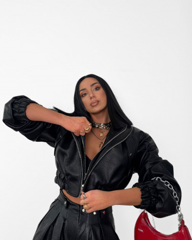 CZARNA KURTKA DWA ZAMKI EKOSKÓRA LA MILLA