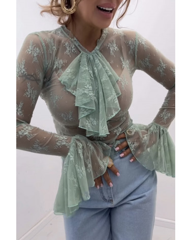 BLUZKA SIATKA Z ŻABOTEM EMO SZAŁWIA/MIĘTA