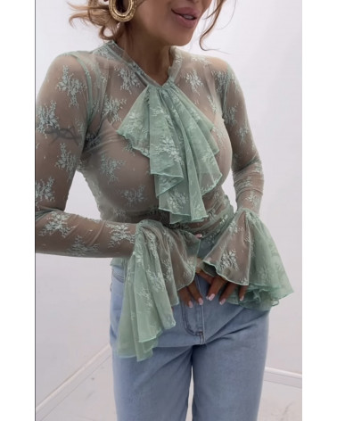 BLUZKA SIATKA Z ŻABOTEM EMO SZAŁWIA/MIĘTA