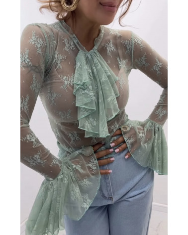 BLUZKA SIATKA Z ŻABOTEM EMO SZAŁWIA/MIĘTA