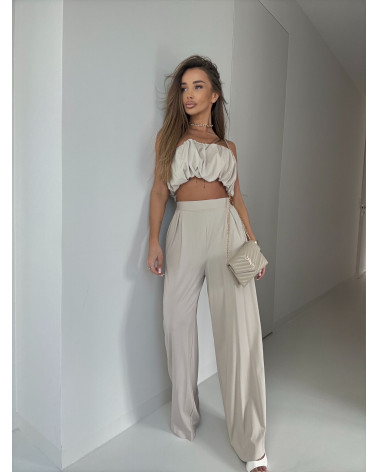 KOMPLET COMO SOHO AGATHA JASNY BEŻ TOP+SPODNIE
