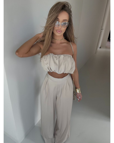 KOMPLET COMO SOHO AGATHA JASNY BEŻ TOP+SPODNIE