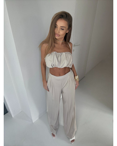 KOMPLET COMO SOHO AGATHA JASNY BEŻ TOP+SPODNIE