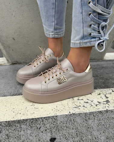 BEŻOWE SNEAKERSY NA WYŻSZEJ PLATFORMIE SKÓRA NATURALNA LOOK OFF MARSYLIA BEIGE