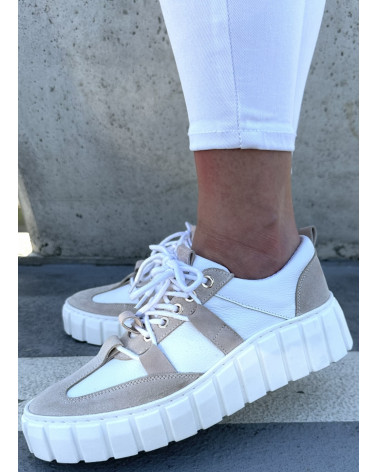 LEKKIE SNEAKERSY LOOK OFF KYLIE SKÓRA NATURALNA WHITE&BEIGE