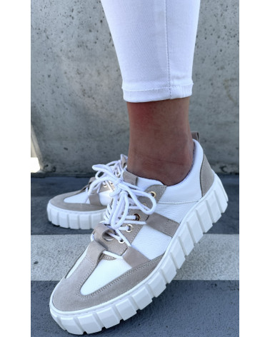 LEKKIE SNEAKERSY LOOK OFF KYLIE SKÓRA NATURALNA WHITE&BEIGE