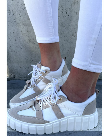 LEKKIE SNEAKERSY LOOK OFF KYLIE SKÓRA NATURALNA WHITE&BEIGE