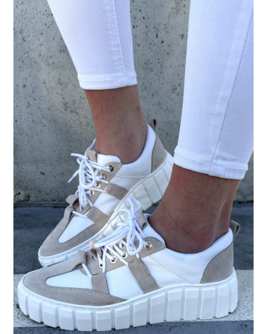 LEKKIE SNEAKERSY LOOK OFF KYLIE SKÓRA NATURALNA WHITE&BEIGE