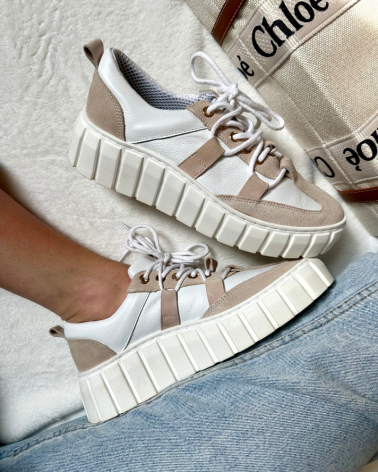 LEKKIE SNEAKERSY LOOK OFF KYLIE SKÓRA NATURALNA WHITE&BEIGE