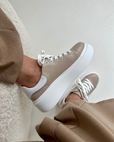 BEŻOWE SNEAKERSY NA WYŻSZEJ PODESZWIE LOOK OFF MALIBU BEIGE SKÓRA NATURALNA