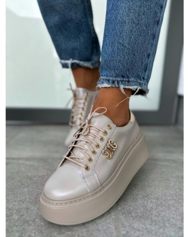 BEŻOWE SNEAKERSY NA WYŻSZEJ PLATFORMIE SKÓRA NATURALNA LOOK OFF MARSYLIA BEIGE