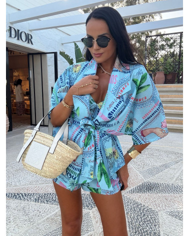 NIEBIESKI KOMPLET DAMSKI LA MILLA KIMONO I SPODENKI