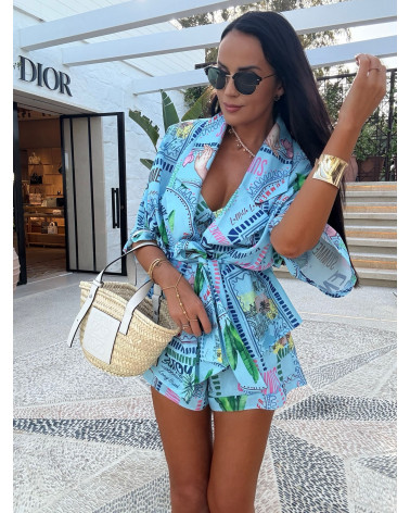 NIEBIESKI KOMPLET DAMSKI LA MILLA KIMONO I SPODENKI
