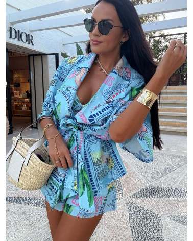 NIEBIESKI KOMPLET DAMSKI LA MILLA KIMONO I SPODENKI