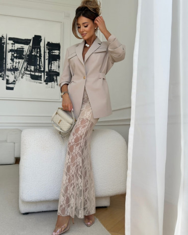 KORONKOWA SPÓDNICA DAMSKA BONNIE BELLUCI BEIGE BEŻ
