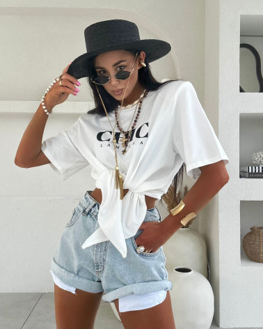 T-SHIRT CHIC Z WIĄZANIEM LA MILLA BIAŁY WHITE