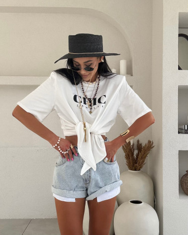 T-SHIRT CHIC Z WIĄZANIEM LA MILLA BIAŁY WHITE