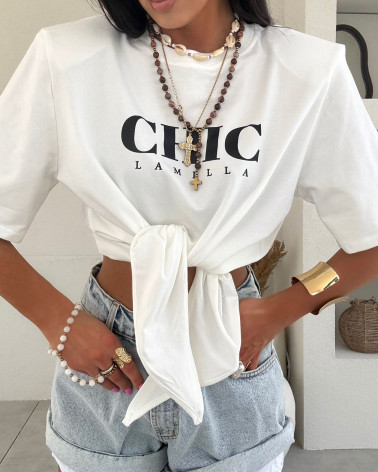 T-SHIRT CHIC Z WIĄZANIEM LA MILLA BIAŁY WHITE